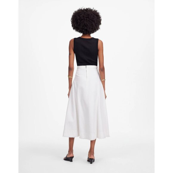 Madewell Fluted Midi Skirt Women’s 25 Tile White Cotton Denim Raw Hem Flared NWT - Picture 9 of 16